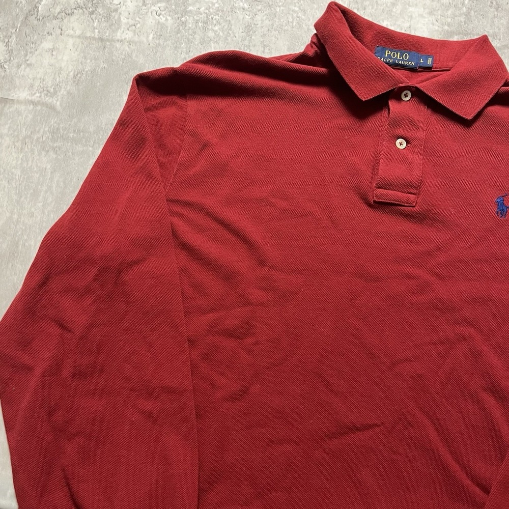 Polo Ralph Lauren Long Sleeve Red Button Polo - 100% Cotton - W/ Pony Mens Large - Picture 2 of 9